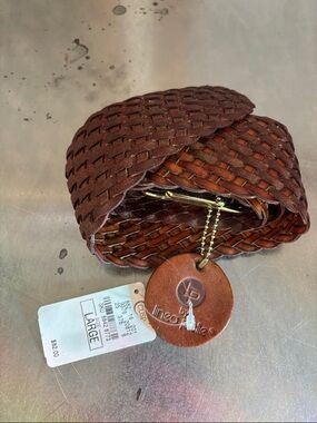 Nicole Lee Brown Braided Leather Belt with Branded Round Tag